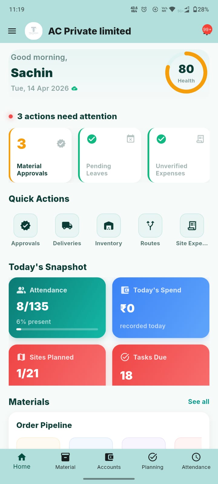 Trackovo mobile dashboard